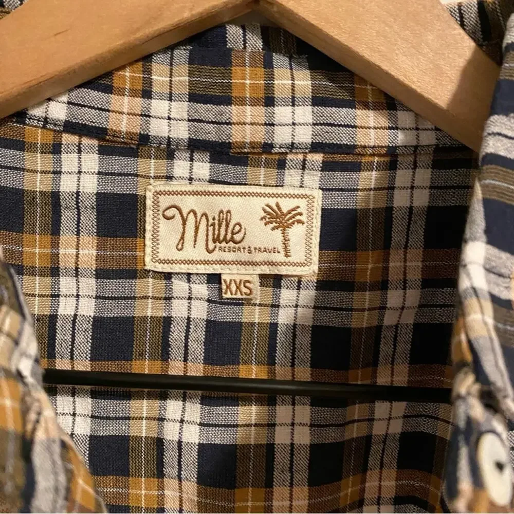 Mille Resort Blue Brown Plaid Button Front Maxi Dress XXS - Picture 9 of 10